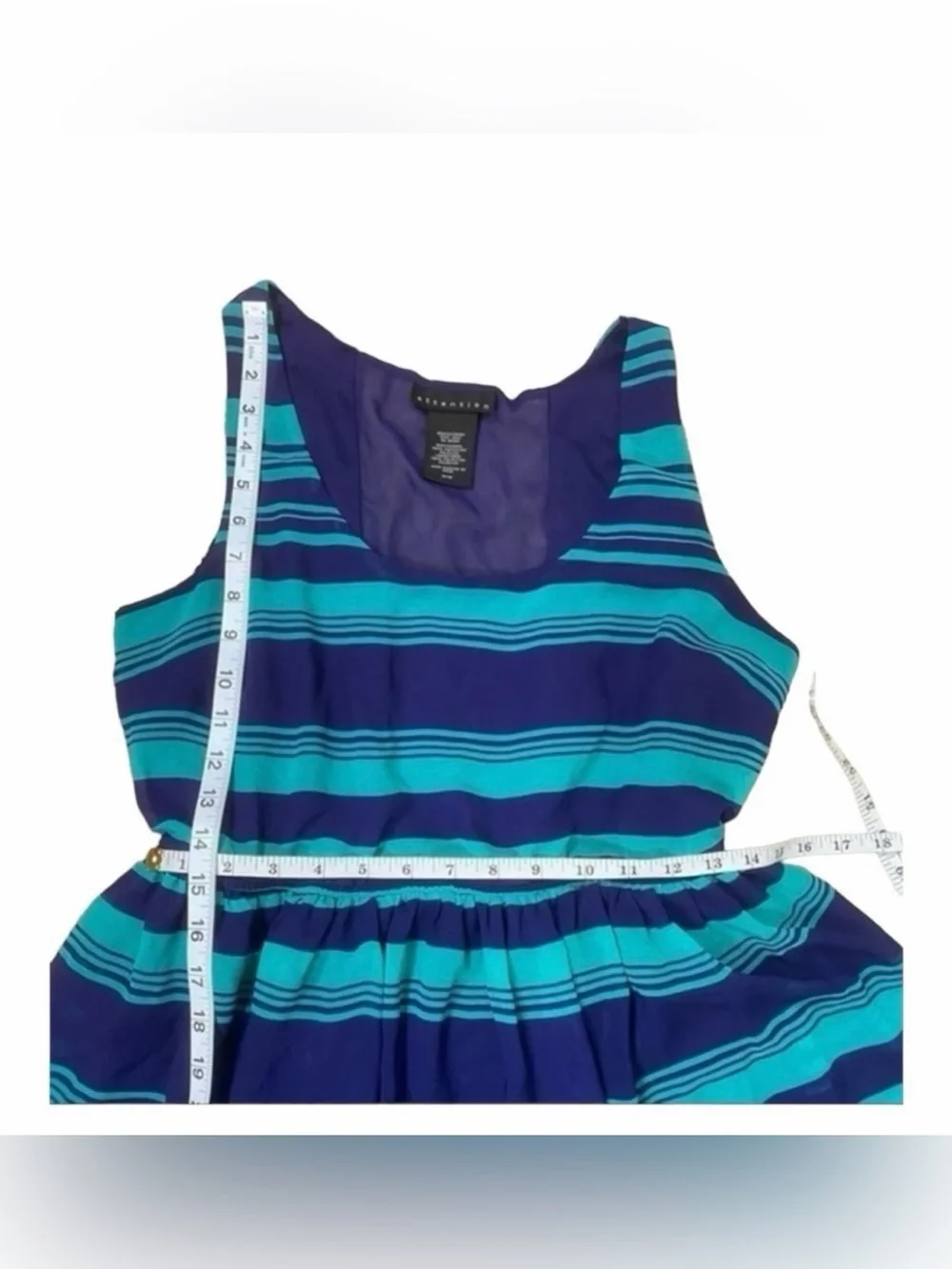 Attention Blue Stripe Hi‎ Low Fit & Flare Tank Dress Sheer Back M